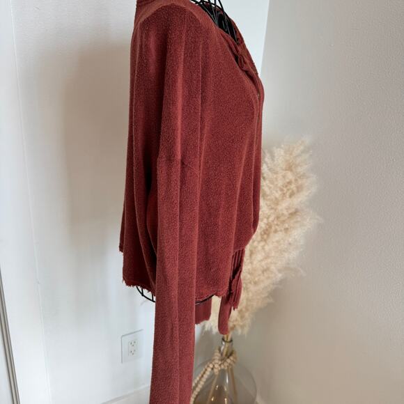 Free People Emma's Henley Tie Front Cozy Terry Cloth Long Sleeve Top Size Large - Picture 3 of 9